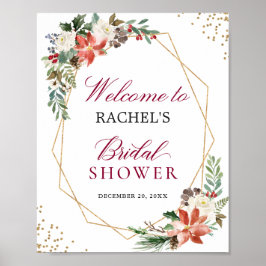 アイボリー レッド ポインセチア ゴールド フレーム ブライダル シャワー サイン