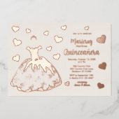 アイボリー ローズゴールド ハートのキンセアニエラ招待状 箔シーズンカード (正面)