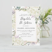 アイボリー ローズ フラワーのゴールド スペイン語のブライズシャワー 招待状 (スタンド正面)