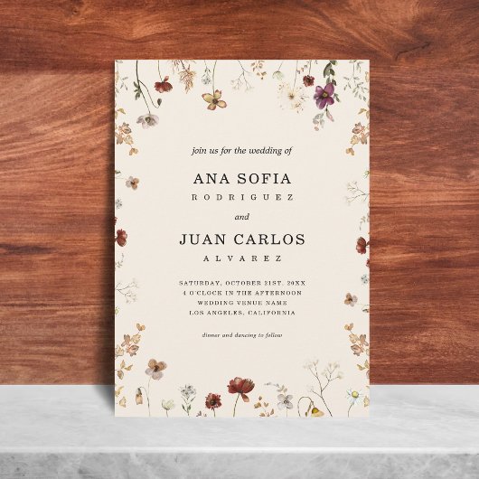 アイボリー ワイルドフラワー ガーデン 秋 QRコード 返信 ウェディング 招待状