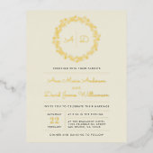 アイボリー |国フローラリース結婚の 箔招待状ポストカード (正面)
