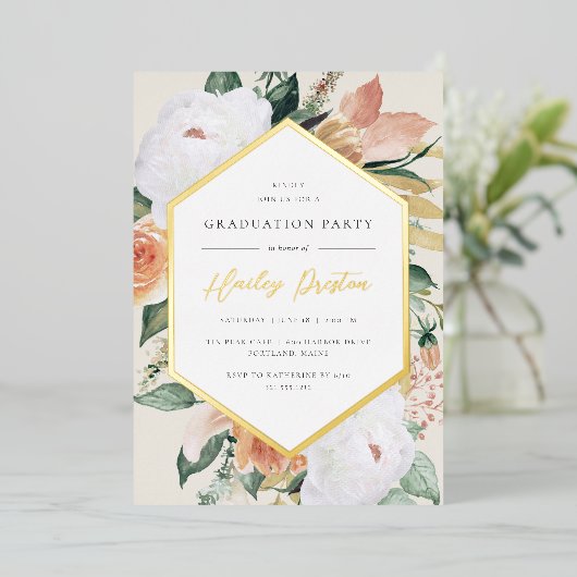 アイボリー |砂漠フローラ卒業パーティー 箔招待状 (立ち正面)