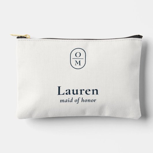 アイボリー | 結婚式モノグラムブライズメイドギフト アクセサリーポーチ (正面)