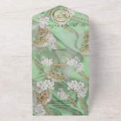 アイボリー – 緑 – 金ゴールド真珠すべて1つの結婚式の招待 オールインワン招待状 (外側)