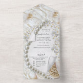 アイボリー – 緑 – 金ゴールド真珠すべて1つの結婚式の招待 オールインワン招待状 (内側)