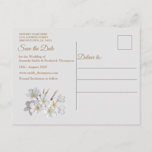 アイボリー、緑、青いシルクと真珠の日付を保存 案内ポストカード (裏面)