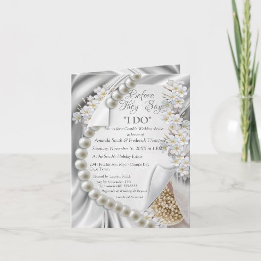 アイボリー、緑、青、シルクシャワー招待状上の金ゴールド 招待状 (正面)