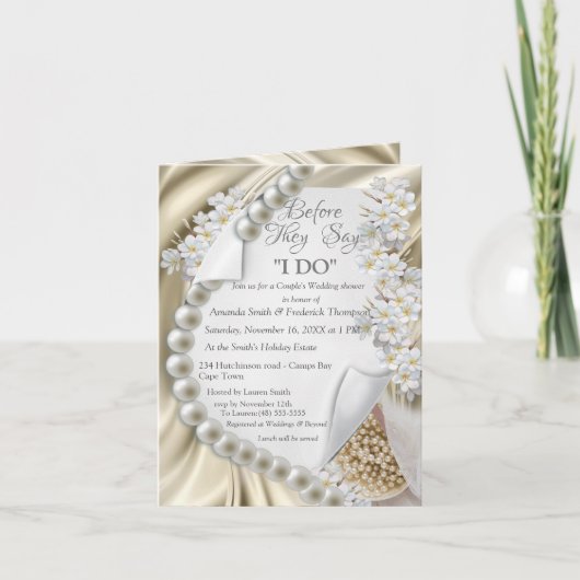 アイボリー、緑、青、シルクシャワー招待状上の金ゴールド 招待状 (正面)