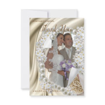 アイボリー、緑、青、金ゴールドシルク結婚のサンキューカード