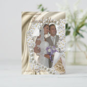 アイボリー、緑、青、金ゴールドシルク結婚のサンキューカード 出欠カード (スタンド正面)