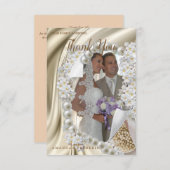 アイボリー、緑、青、金ゴールドシルク結婚のサンキューカード 出欠カード (正面/裏面)