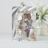 アイボリー、緑、青、金ゴールドシルク結婚のサンキューカード 出欠カード (スタンド正面)