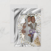 アイボリー、緑、青、金ゴールドシルク結婚のサンキューカード 出欠カード (正面/裏面)