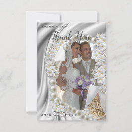 アイボリー、緑、青、金ゴールドシルク結婚のサンキューカード 出欠カード
