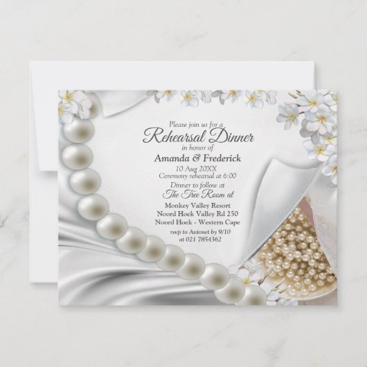 アイボリー、緑、青、金ゴールドシルク&ナシのリハーサルディナー 招待状 (正面)