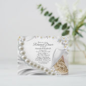 アイボリー、緑、青、金ゴールドシルク&ナシのリハーサルディナー 招待状 (スタンド正面)