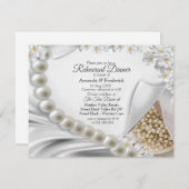 アイボリー、緑、青、金ゴールドシルク&ナシのリハーサルディナー 招待状 (正面/裏面)