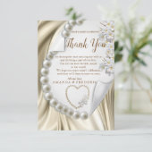 アイボリー，緑，青，金ゴールドシルク&パールサンキューカード 出欠カード (スタンド正面)