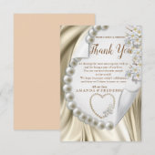 アイボリー，緑，青，金ゴールドシルク&パールサンキューカード 出欠カード (正面/裏面)