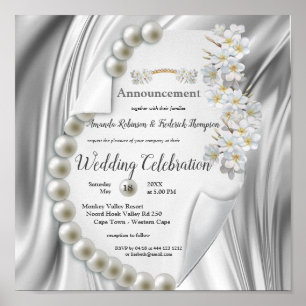 アイボリー、緑、青、金ゴールドシルク&パール結婚ズ ポスター