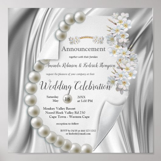 アイボリー、緑、青、金ゴールドシルク&パール結婚ズ ポスター (正面)