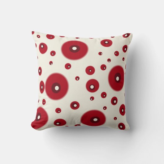アイボリー 赤い水玉 おしゃれで遊び心あふれる 円模様 クッション (正面)