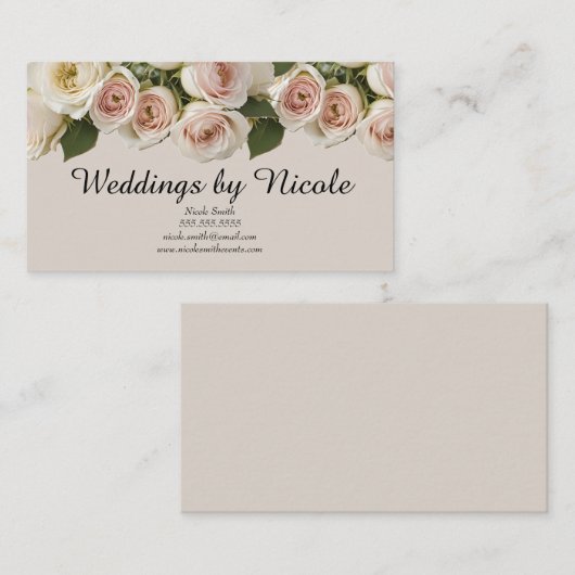 アイボリー&赤面バラウェディングプランナーイベントプランナー 名刺 (正面/裏面)
