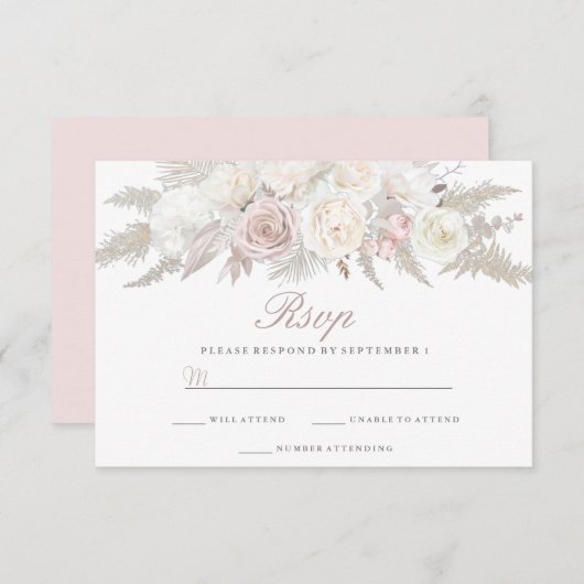 アイボリー&赤面フローラウィンターウェディング 出欠カード (正面/裏面)