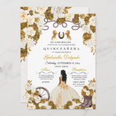 アイボリー&金ゴールドウエスタンチャロ女性のカーボーイキンセアニェラ 招待状 (正面/裏面)