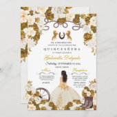 アイボリー&金ゴールドウエスタンチャロ女性のカーボーイキンセアニェラ 招待状 (正面/裏面)