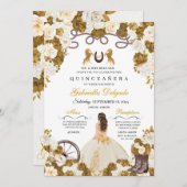 アイボリー&金ゴールドウエスタンチャロ女性のカーボーイキンセアニェラ 招待状 (正面/裏面)