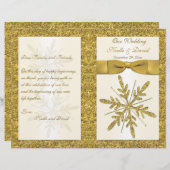 アイボリー&金ゴールドグリッタースノーフレーク結婚式 プログラム (正面/裏面)