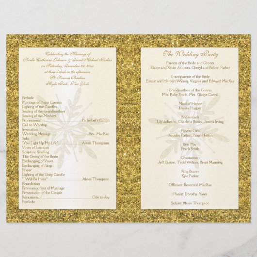 アイボリー&金ゴールドグリッタースノーフレーク結婚式 プログラム (裏面)