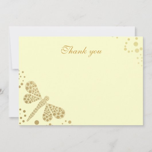 アイボリー&金ゴールドドラゴンフライポインティリスムフラットサンキュー サンキューカード (正面)