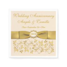 アイボリー、金ゴールドフローラゴールデンアニバーサリーナプキンス2