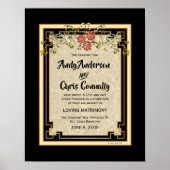 アイボリー/金ゴールドフローラ代替結婚証明書 ポスター (正面)