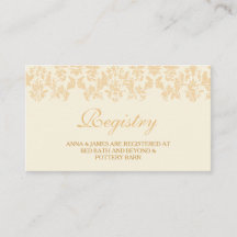 アイボリー&金ゴールドヴィンテージダマスクウェディングレジストリカード