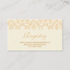アイボリー&金ゴールドヴィンテージダマスクウェディングレジストリカード エンクロージャーカード