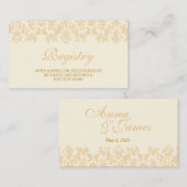 アイボリー&金ゴールドヴィンテージダマスクウェディングレジストリカード エンクロージャーカード (正面/裏面)