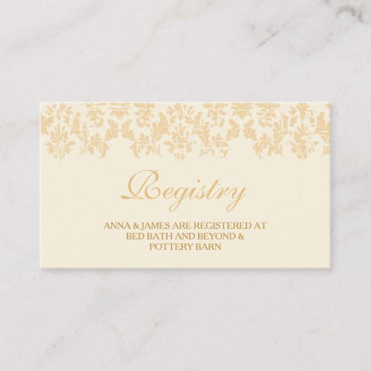アイボリー&金ゴールドヴィンテージダマスクウェディングレジストリカード エンクロージャーカード (正面)