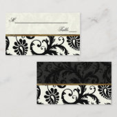 アイボリー、金ゴールド、およびブラックダマスクリネンプレイスカード プレイスカード (正面/裏面)