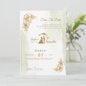 アイボリー、金ゴールド、グリーンのインビタ結婚ットの優雅さ 招待状 (スタンド正面)