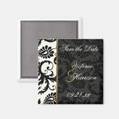 アイボリー、金ゴールド、ブラックダマスク日付磁石を保存 マグネット (正面/裏面)