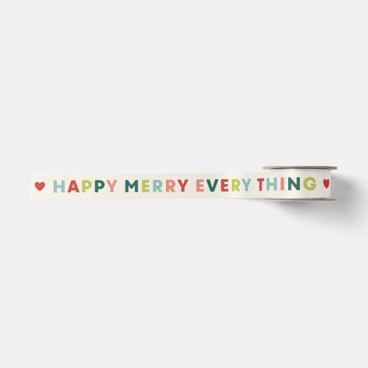 アイボリー Happy Merry Everything クリスマス リボン サテンリボン (正面)