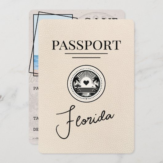 アイボリーFlorida Passport日付の保存 セーブザデート (正面/裏面)