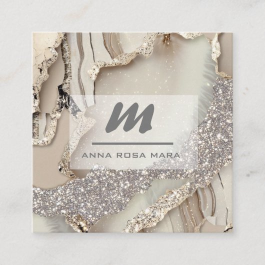 *~*アイボリーQRアゲートマウヴルクースグリッターイニシャルAP66 スクエア名刺 (正面)