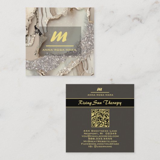 *~*アイボリーQRゲートマウヴ金ゴールドグリッターイニシャルAP66 スクエア名刺 (正面/裏面)