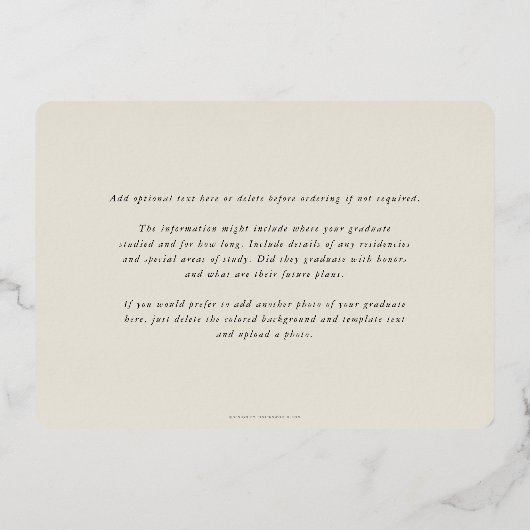 アイボリーRN Asclepius卒業写真の発表 箔招待状 (裏面)