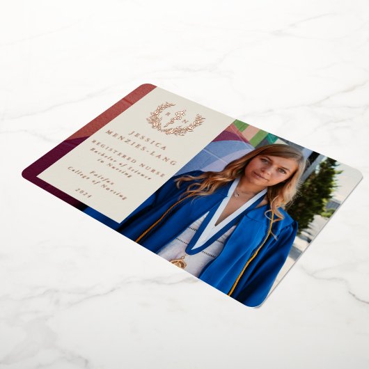 アイボリーRN Asclepius卒業写真の発表 箔招待状 (回転した状態)