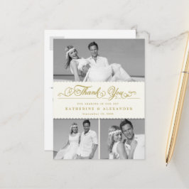 アイボリーScalloped Band 3 Photo'結婚 S Thank You Pos ポストカード
